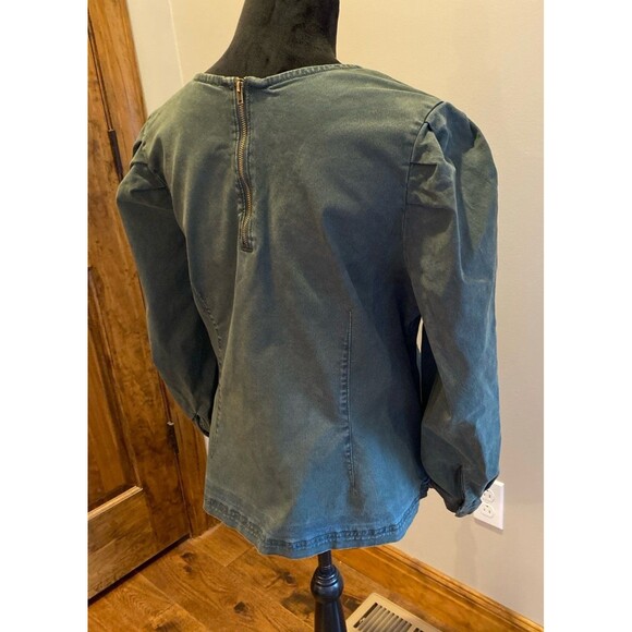 Universal Thread Blouse Top Size XL Hunter Green Denim Fitted Puffy Sleeves - Picture 3 of 11